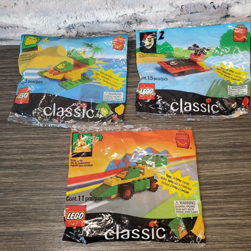 SEALED (3)  Vintage LEGO CLASSIC McDonald's Lego Race Car, Speed Boat Hovercraft